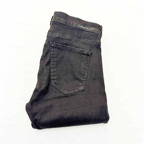 Current/Elliott The Ankle Skinny Matte Black Gunmetal Coated 80s Jeans Size 28 - Picture 1 of 8
